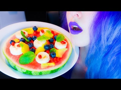 ASMR: Super Crunchy Watermelon Pizza RAW ~ Relaxing Eating Sounds [No Talking | Vegan] 😻