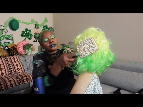 BRUSHING CLIENTS HAIR FOR FESTIVAL ASMR CHEWING GUM
