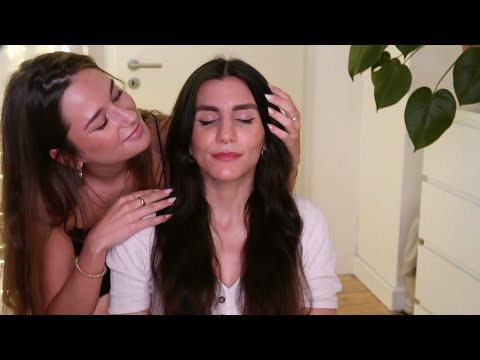 ASMR deutsch | Hair Play Scalp Massage (Real Person) Brushing Neck Scratching Relaxing Two Girls
