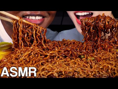 ASMR Mukbang with Husband Black Bean Fire Noodles 짜장불닭볶음면 먹방 Eating Sounds