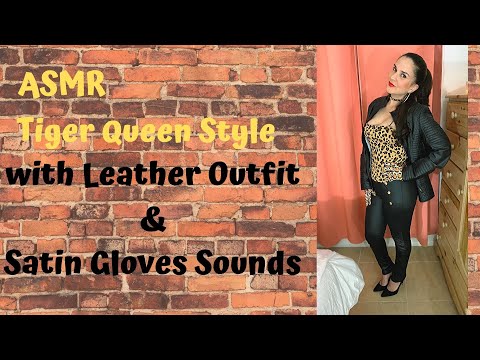 ASMR- Modeling New Leather Pants and Satin Gloves + Leather Jacket, Zipper and Heels!!