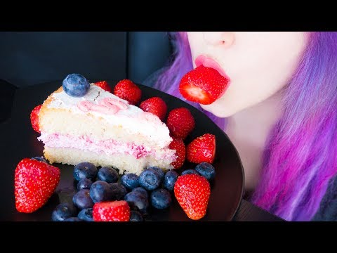ASMR: Foamy Raspberry Cake & Fruits | Summer Dessert ~ Relaxing Eating Sounds [No Talking | Vegan] 😻