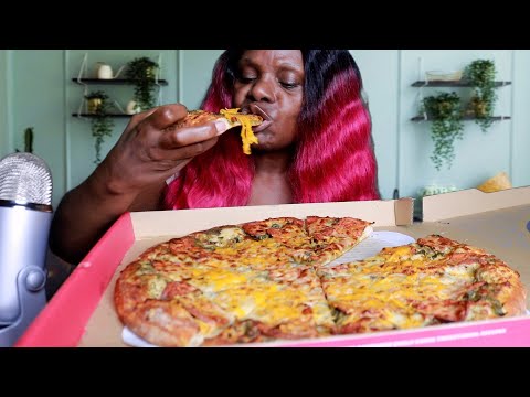 TRYING VEGGIE PEPPER RONI PIZZA ASMR EATING SOUNDS