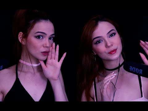 ASMR TWINS 🤤 Inaudible/Unintelligible Whispers with Mouth Sounds
