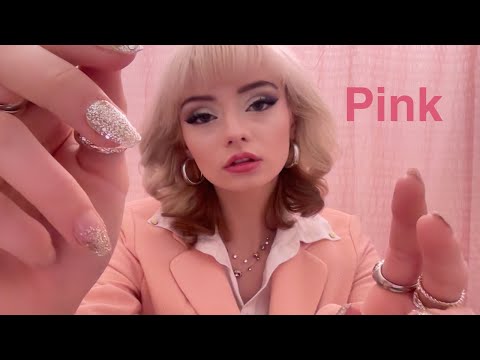 Pink ASMR (personal attention, clicky whispers, mouth sounds, hand movements)