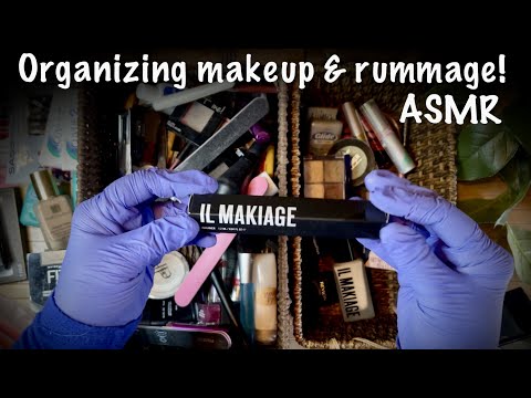 ASMR Makeup Rummaging & Organizing! (No talking) Plastic cases & lid sounds~Looped 1X for length.