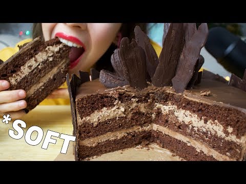 ASMR RICH GOOEY CHOCOLATE CAKE (Soft Eating Sounds) No Talking