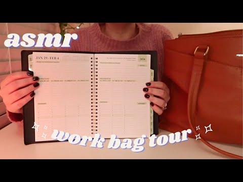 ASMR Work Bag Tour & My Day Planner 👜 💖 Soft-Spoken 💖 Leather Sounds, Rummaging, Crinkles