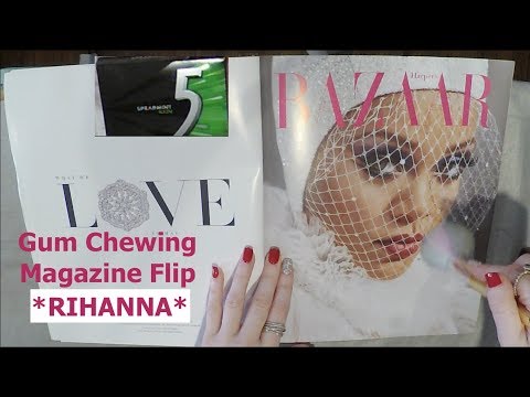 ASMR Gum Chewing Rihanna Magazine Flip Through with Whisper and Brush