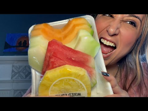 ASMR Eating watermelon, cantaloupe, pineapple, and honeydew (crunchy juicy eating sounds)
