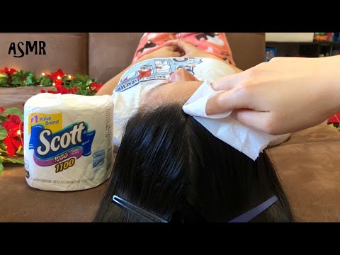 ASMR Oil Blotting Method on THE SCALP w. Scott Tissue yes toilet paper! (Soft Whispers + Crinkles)
