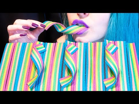 ASMR: Sugar-Coated Rainbow Belts | Unicorn Marshmallow Candy 🌈 ~ Relaxing Eating [No Talking|V]😻