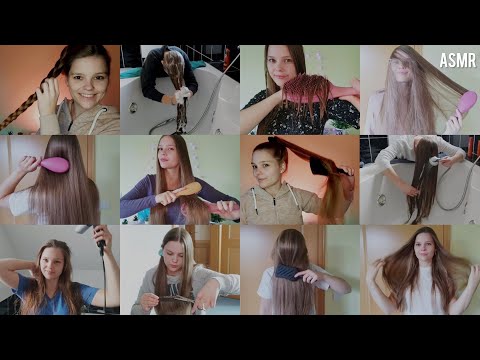 1H+ ASMR Hair Video Compilation | Long Hair Brushing, Washing, Cutting, Flipping, Parting, Hair Play