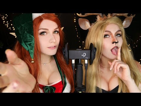 ASMR 👂👅 Mouth Sounds TWIN Elf & Deer 💋 Ear Licking, Breathing, Kiss 🌙 АСМР Звуки рта 💤