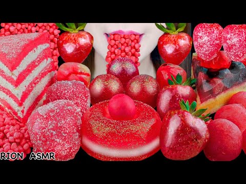 【ASMR】RED DESSERTS❤️ CANDIED STRAWBERRY,CANDIED MARSHMALLOW,NERDS ROPE MUKBANG 먹방 EATING SOUNDS
