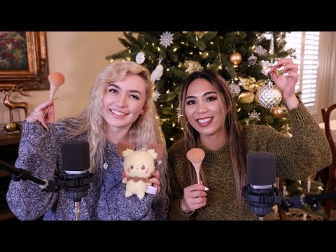 My friend tries ASMR for the first time ♡ [tapping sounds, giggles, whispers, Christmas Edition]