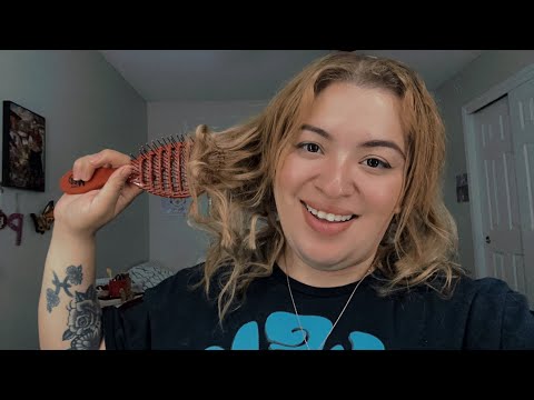 ASMR| Brushing my hair & yours, also night time skincare routine- w/some soft spoken 😴