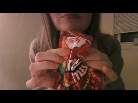 ASMR tingles with Skittles ~ chewing/mouth sounds and hand movements