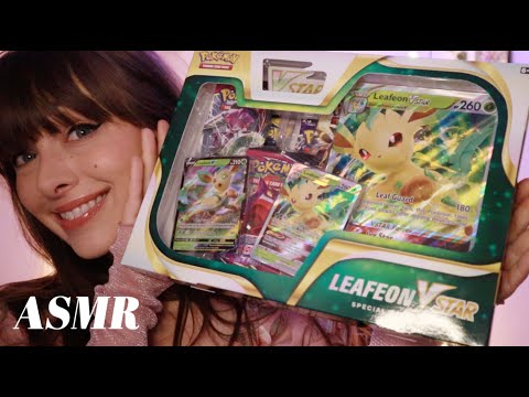 ASMR 🍃 Leafeon Special Collection Unboxing! 🍃 Pokemon TCG Pack Opening for Relaxation & Sleep!