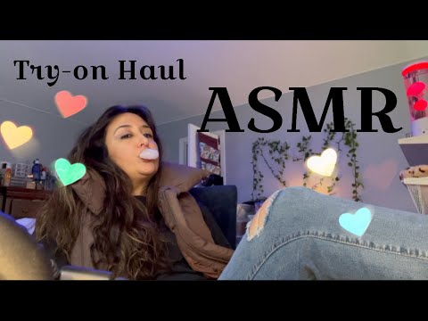 ASMR Try on Haul with Gum Chewing and Fabric Scratching/ Tapping/ Whispered