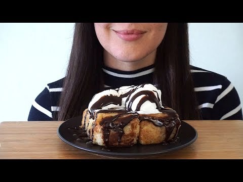 ASMR Eating Sounds: Banana Bread With Ice Cream & Chocolate Syrup (No Talking)