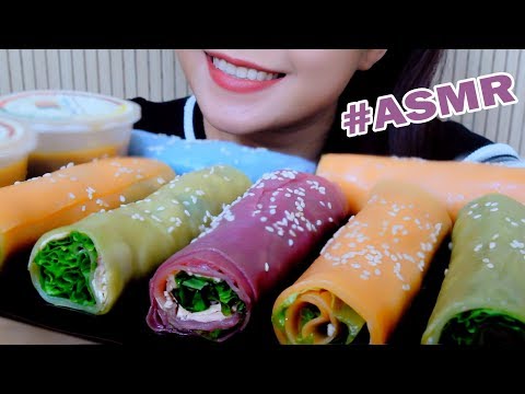 ASMR Vietnamese rice noodle rolls (PHỞ CUỐN) Satisfying CRUNCHY EATING SOUNDS | LINH ASMR