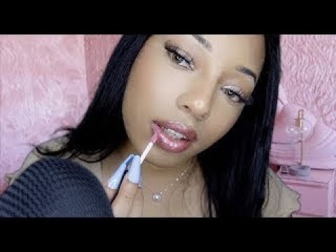 ASMR Lip Gloss Try-On / Application w/gum chewing & Mouth Sounds