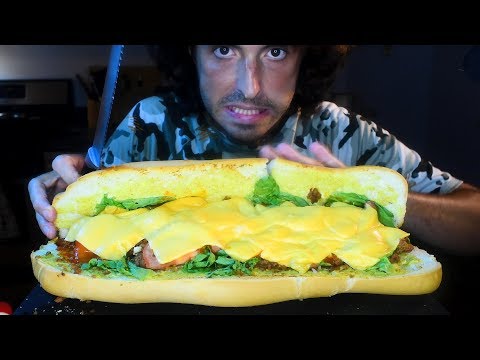 GIANT Cheese Burger Sub Sandwich! *ASMR* | Nomnomsammieboy