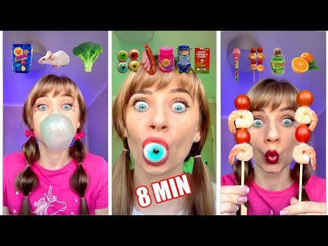 ASMR Emoji Eating Gummy Eyeballs, Bubble Gum Mukbang