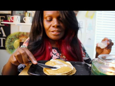 YUMMY FLAT CAKES ( CANDLE LIGHT BRUNCH )  ASMR EATING SOUNDS