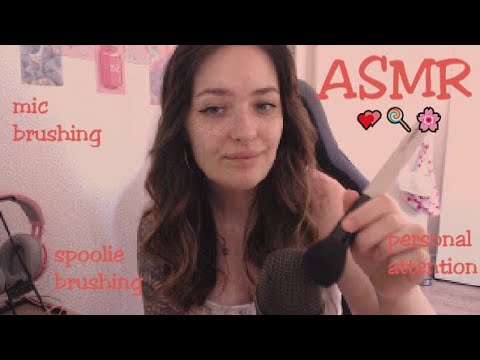 ASMR Brushing the Mic & You ( + Spoolie, "Shh", "Relax", Inaudible Whispering ) 💕🍭🌸