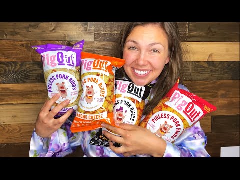 ASMR- EXTREME CRUNCHY EATING SOUNDS (Outstanding Foods PIGLESS PORK RINDS Review)🐷🚫🤤