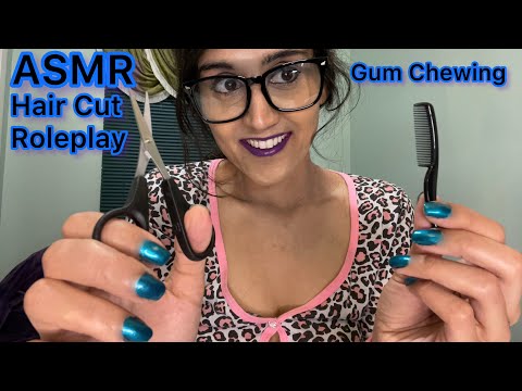 ASMR Haircut Roleplay Gum Chewing Tapping & Whisper 💇🏻‍♀️💇🏿‍♂️✂️