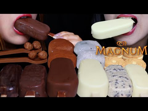 ASMR MILK VS WHITE CHOCOLATE DESSERTS (FRESH CREAM MOCHI, MAGNUM ICE CREAM BAR, CHOCOLATE SPOONS) 먹방