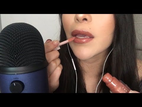 ASMR Lipgloss application, Mouth Sounds & Mic Brushing (EXTRA TINGLY)