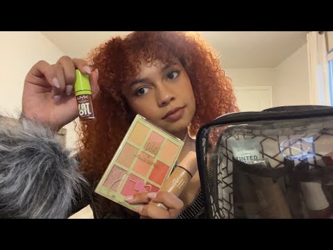 ASMR what's in my makeup bag (whispering, tapping, personal attention, mouth sounds)