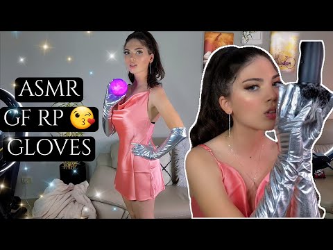 ASMR Flirty Girl with GLOVES Tells YOU Positive AFFIRMATIONS Before Bed ( ASMR KISSES I LOVE YOU )