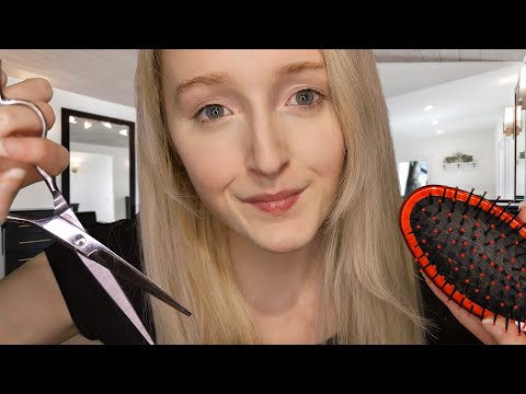 ASMR Haircut & Style Role Play (Real Cutting, Brushing Sounds)