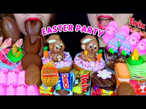 ASMR EASTER PARTY (TWIX, REESE'S EGG, GIANT CHOCOLATE MARSHMALLOW, DONUT, EDIBLE GRASS, CHOCO CAKE먹방