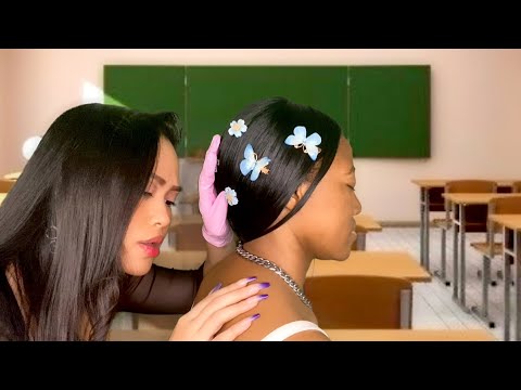 ASMR (Real Person) Girl With No Boundaries Gives U Hair & Scalp Check + Back Scratch & Tracing | gum