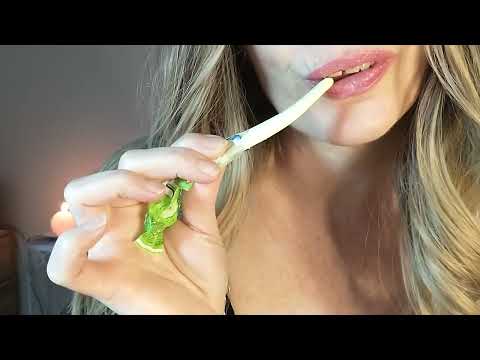 ASMR - Licking rubber Lollipop Extreme slowly , Playing with tongue Tingle