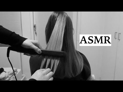 ASMR Straightening My Sister's Hair 🖤 (Hair Brushing, Spraying, Hair Play, No Talking)