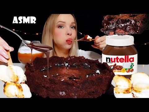 ASMR | BROWNIES Nutella LAVA CAKE & ROASTED MARSHMALLOWS (Eating Sounds) Mukbang 먹방