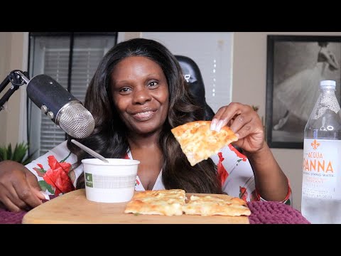 FOUR CHEESE PIZZA WITH CHEDDAR SOUP ASMR EATING SOUNDS (LONG DAY)