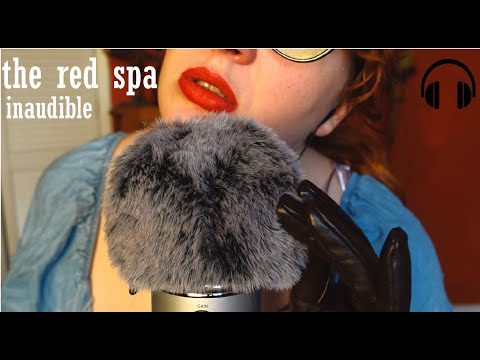 ASMR inaudible whispers with leather gloves scratching fluffing the mic ( intense mouth sounds)