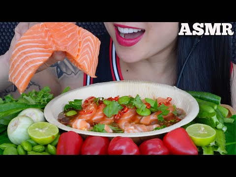 ASMR SPICY THAI SALMON SALAD + FRESH VEGGIES (EATING SOUND) NO TALKING | SAS-ASMR