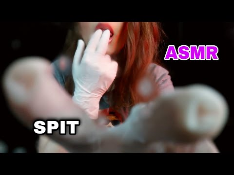 ASMR spit painting on your face with latex gloves/some mouth sounds trigger words and little tapping