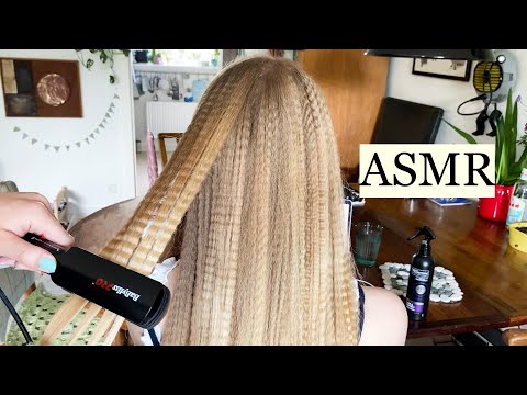 ASMR Styling My Friend's Hair 🧡  (hair crimping, hair brushing, hair play, spraying, no talking)