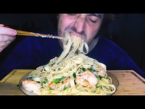 Slurping Shrimp Fettuccine Alfredo * Messy ASMR * 자막 字幕  उपशीर्षक ( Real Sounds ) | Nomnomsammieboy