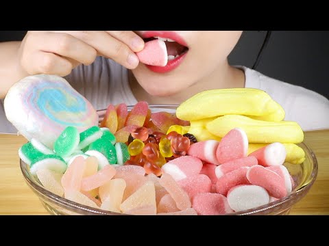 ASMR Gummy Candy | Satisfying Eating Sounds Mukbang | Cotton Candy Roll and Banana Marshmallow